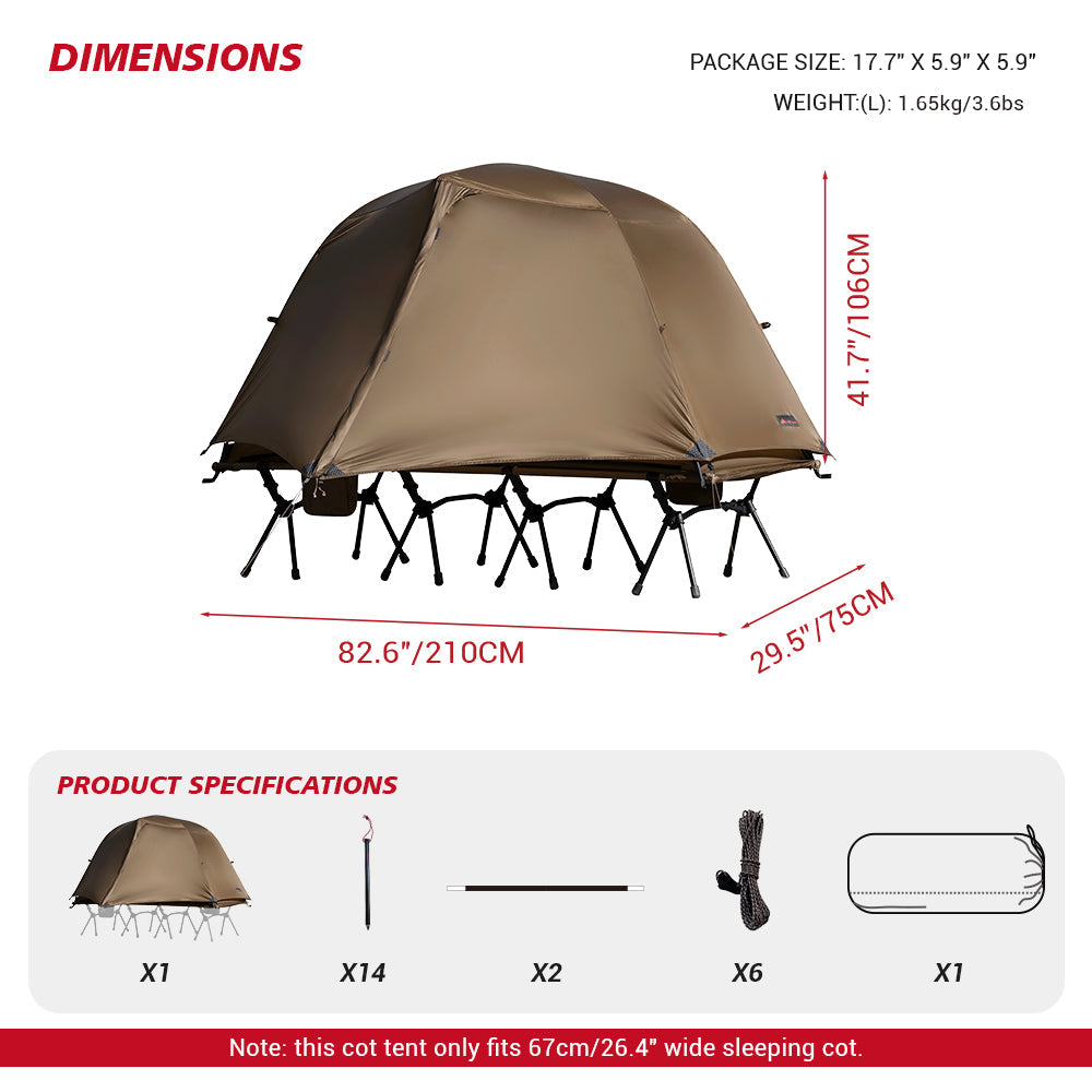 HillZero Matchbox Solo Cot Tent with Mesh Inner and Rainfly Large - Fits 210cm x 75cm Cot - Hill Zero