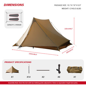 HillZero Matis 2 Person Ultralight Tent for Camping Hiking Backpacking Trekking - Hill Zero