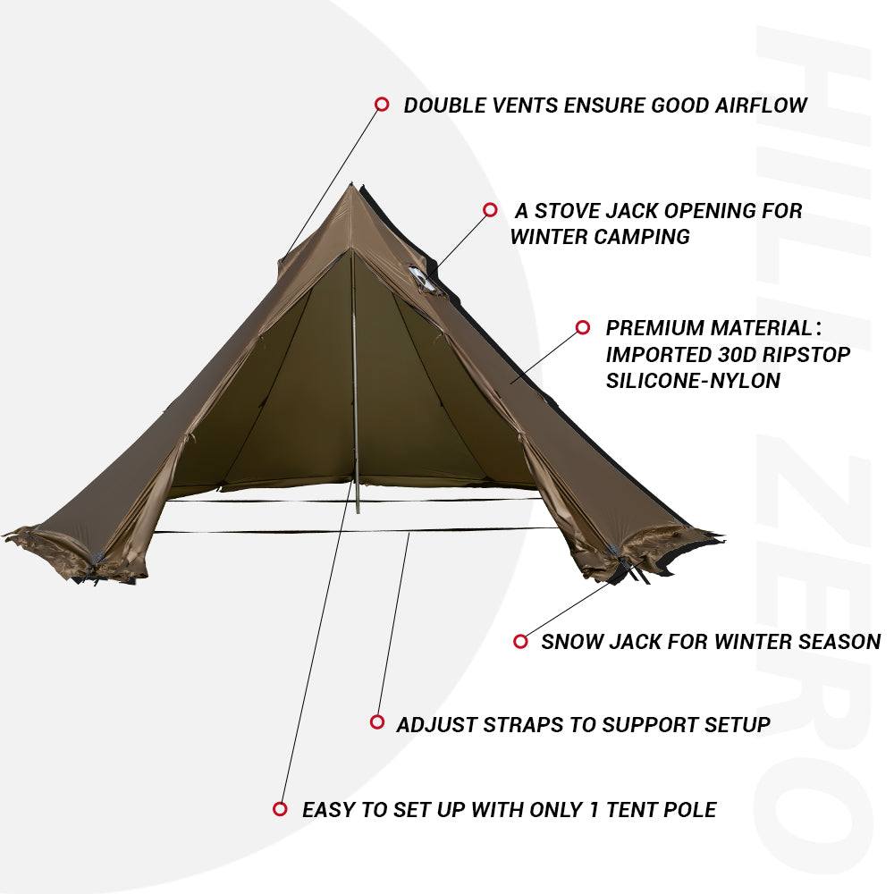 HillZero Rheum Nobile 4-6 Person Hot Tent with Stove Jack Chimney Tent - Hill Zero