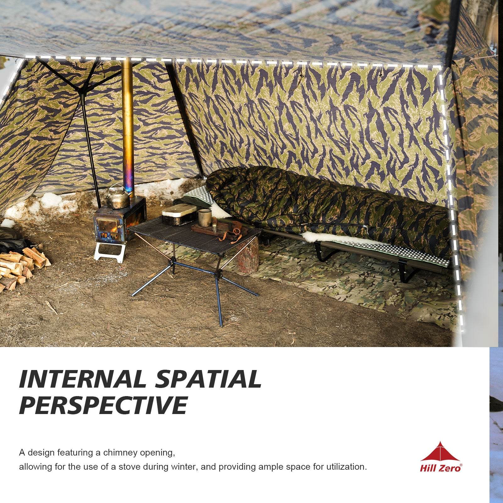 HillZero Scarecrow M Camo Hot Tent With Stove Jack 2 Person Bushcraft Shelter Winter Tent - Hill Zero