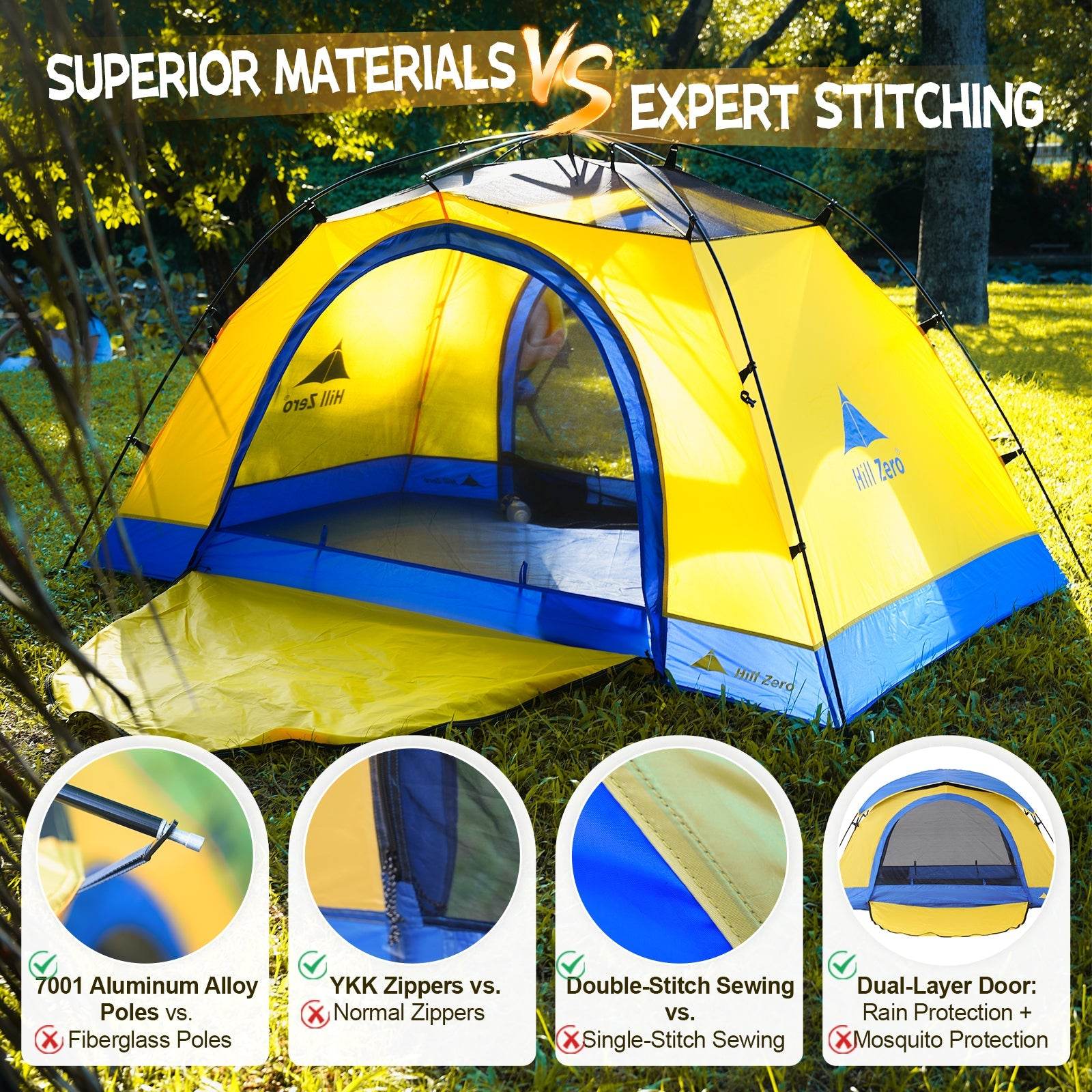 HillZero Tulip 2P 2026 | Easy-Setup 2-Person Tent for Camping, Travel & Festivals - Hill Zero