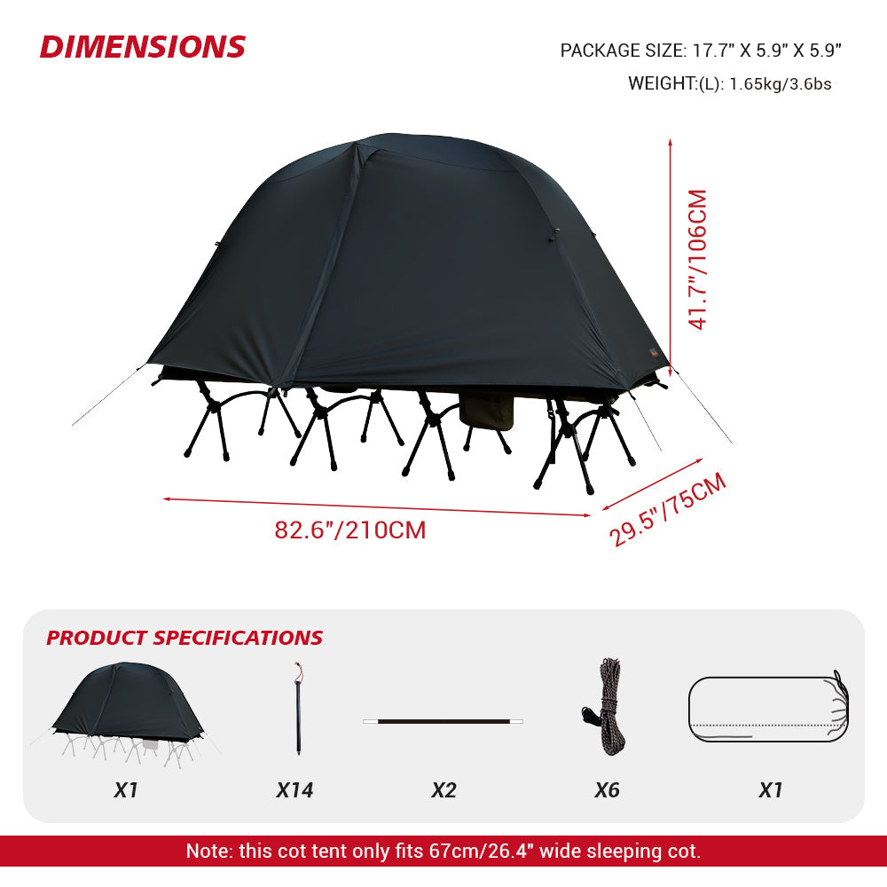 HillZero Matchbox Solo Cot Tent with Mesh Inner and Rainfly Large - Fits 210cm x 75cm Cot - Hill Zero