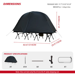 HillZero Matchbox Solo Cot Tent with Mesh Inner and Rainfly Large - Fits 210cm x 75cm Cot - Hill Zero