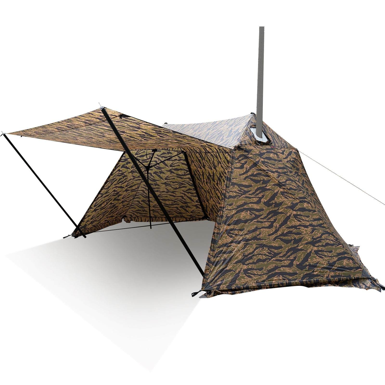 HillZero Scarecrow M camo hot tent with stove jack for 2-person winter bushcraft