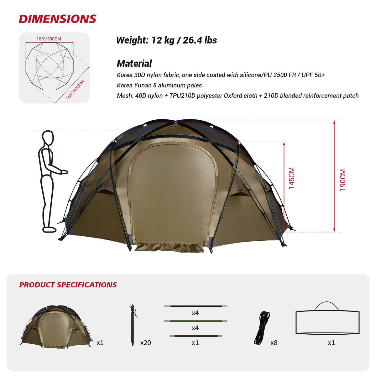 HillZero Tower M Geodesic 6 Person Large Dome Hot Tent With Stove Jack Winter Season Freestanding Tent - Hill Zero